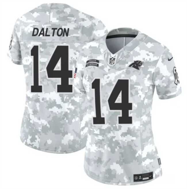 Women%27s Carolina Panthers #14 Andy Dalton 2024 F.U.S.E Arctic Camo Salute To Service Limited Stitched Jersey Dzhi